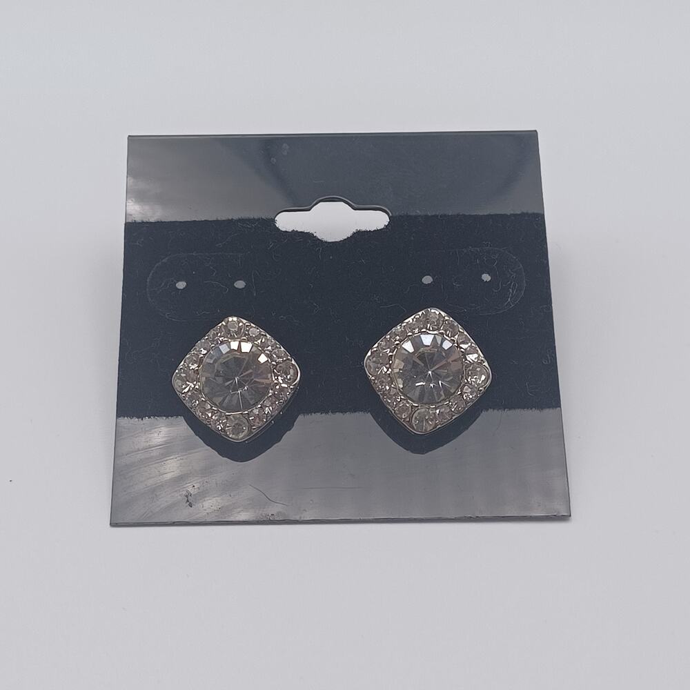 Unbranded Silver Tone Square Halo Stud Earrings Clear Crystal Geometric